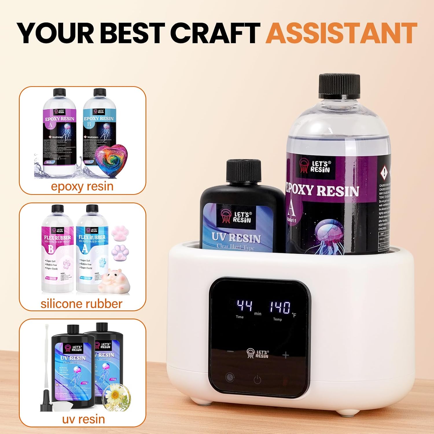 LET'S RESIN Auto Resin Preheater, Accurate Temp Control Resin Warmer, with LCD Display, Timer, Reduce Bubble and Thins Viscosity, for 8,16,32oz Epoxy Résin, UV Résin, Silicone Rubber