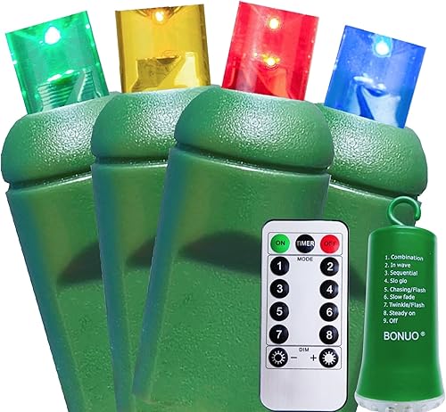 50 luces LED de Navidad a pilas, 16 pies y 0.197 in con temporizador remoto, 8 modos, impermeable, para interiores y exteriores, árbol, jardín,