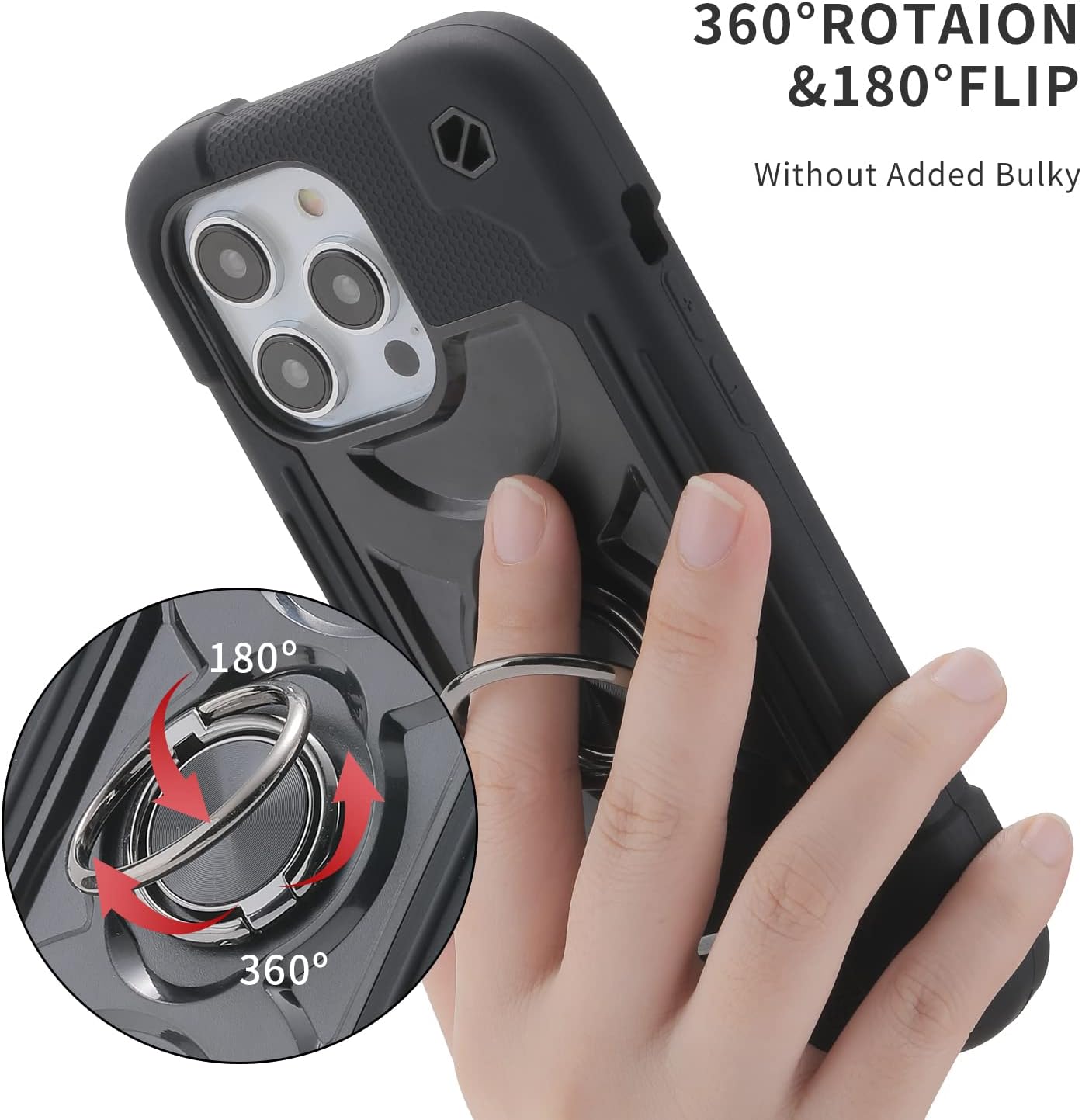 for iPhone 14 Pro Max Case 6.7 Inch with Ring Stand, with 2 Pack Glass Screen Protector + 1 Pack Camera Lens Protector,Heavy-Duty Shockproof Military Grade Rugged Cover (Black) - Image 5