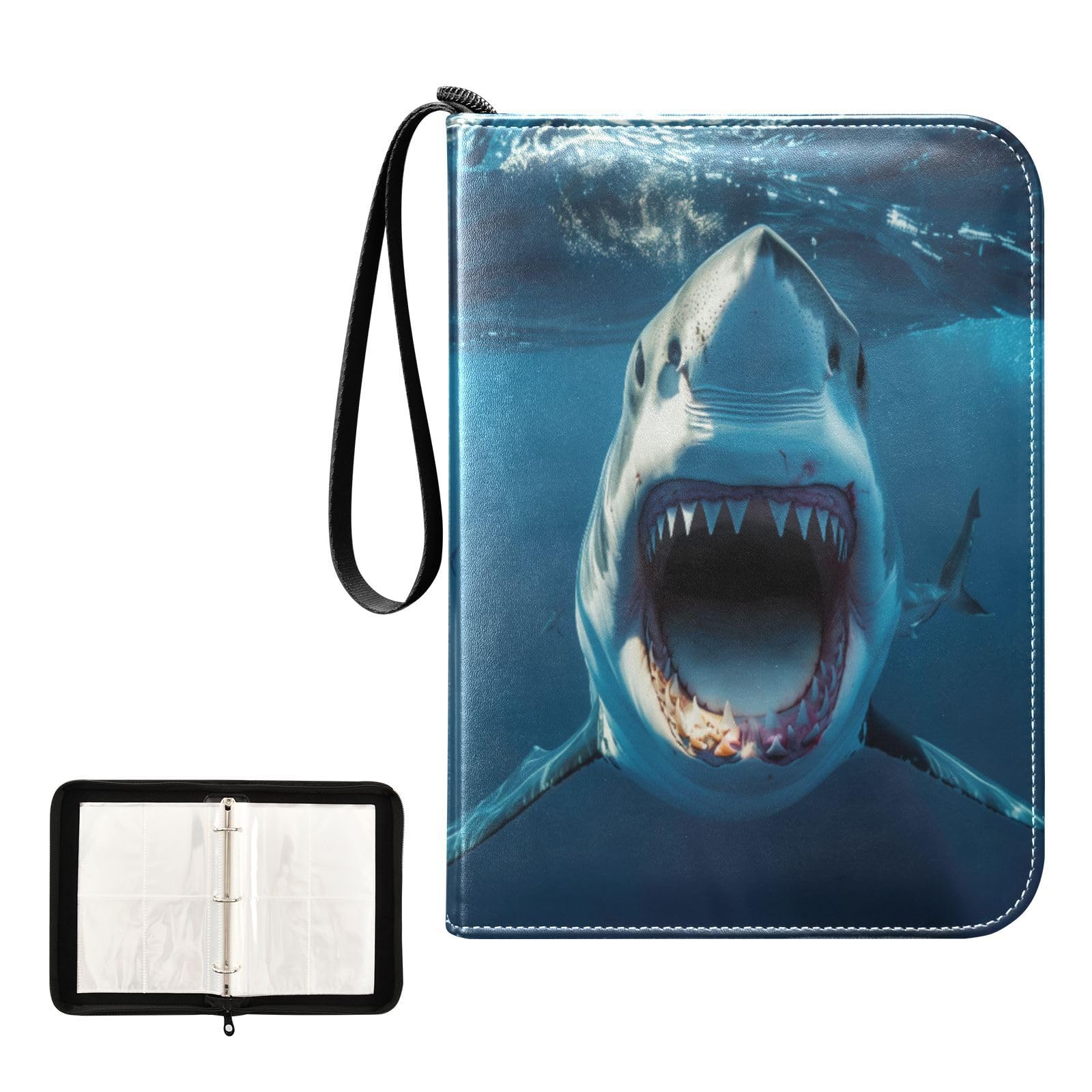 Shark Deep Sea Water Ocean Card Binder 4 Pocket, Trading Card Holder Fits 400 Game Cards with 50 Removable Sleeves, MTG Card Case Standard Size : Toys & Games