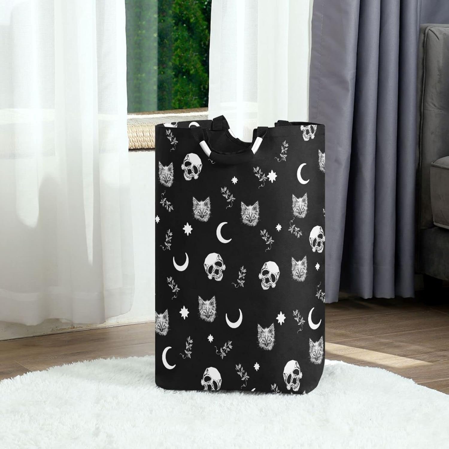 50L Laundry Basket Halloween Bats Goth Foldable Laundry Hamper with Padded Handles Waterproof Durable Clothes Hamper Storage Basket for Clothes Organizer