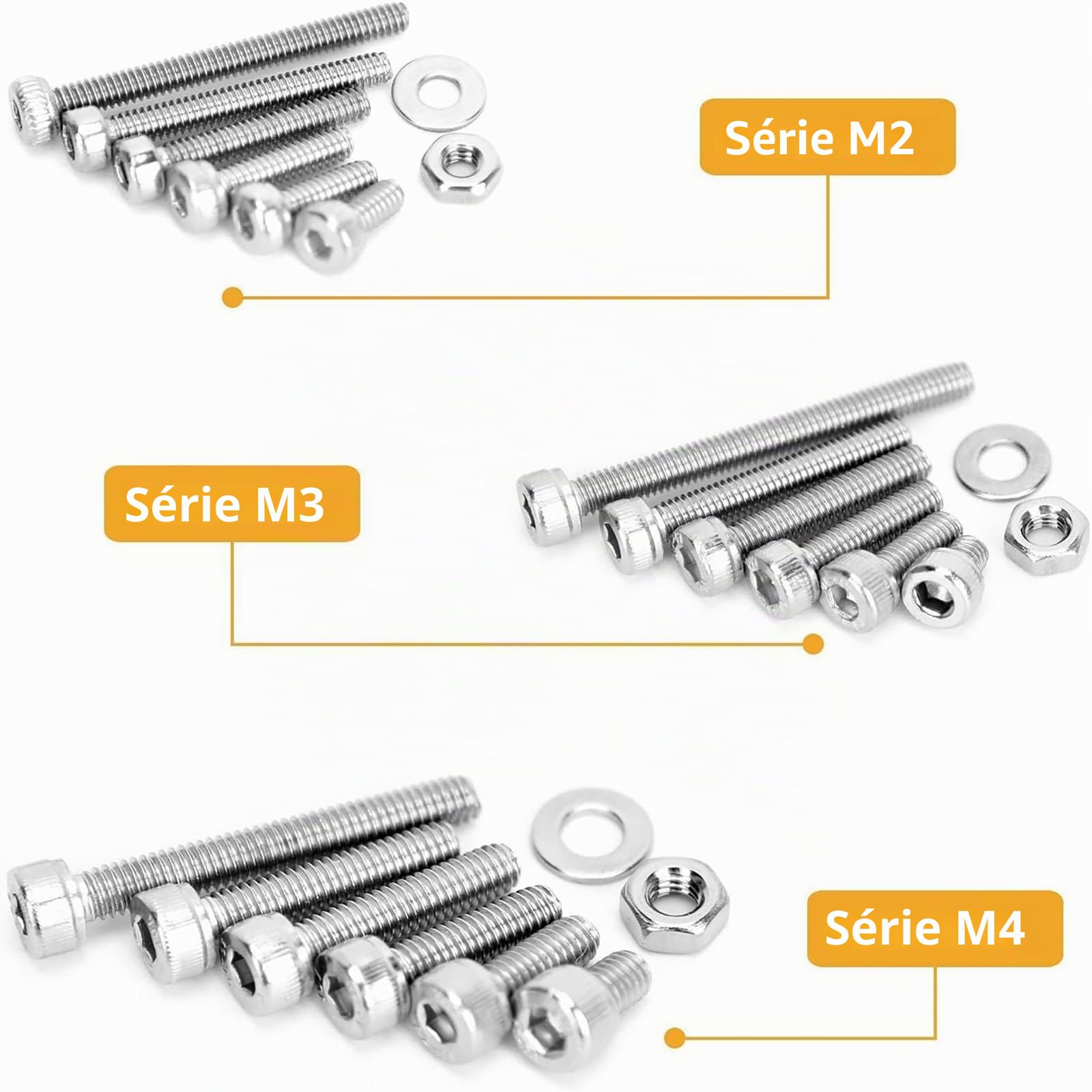 Kit 1080PCS M2 M3 M4 en Acier inoxydable Bouton à tête hexagonale Socket Tête Câble Boulons Vis avec écrous Assortiment - Vendu Par VIGRUE