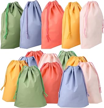 Locmeo 50 Pcs Pastel Drawstring Gift Bag for Kids Reusable Plastic Gift Wrapping Goodie Treat Bags 7.87 x 9.84 Inch Fall Nature Assorted Colors for Party Favor Candy Birthday Gym Sports Travel Storage