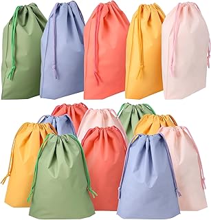 Locmeo 50 Pcs Pastel Drawstring Gift Bag for Kids Reusable Plastic Gift Wrapping Goodie Treat Bags 7.87 x 9.84 Inch Fall Nature Assorted Colors for Party Favor Candy Birthday Gym Sports Travel Storage