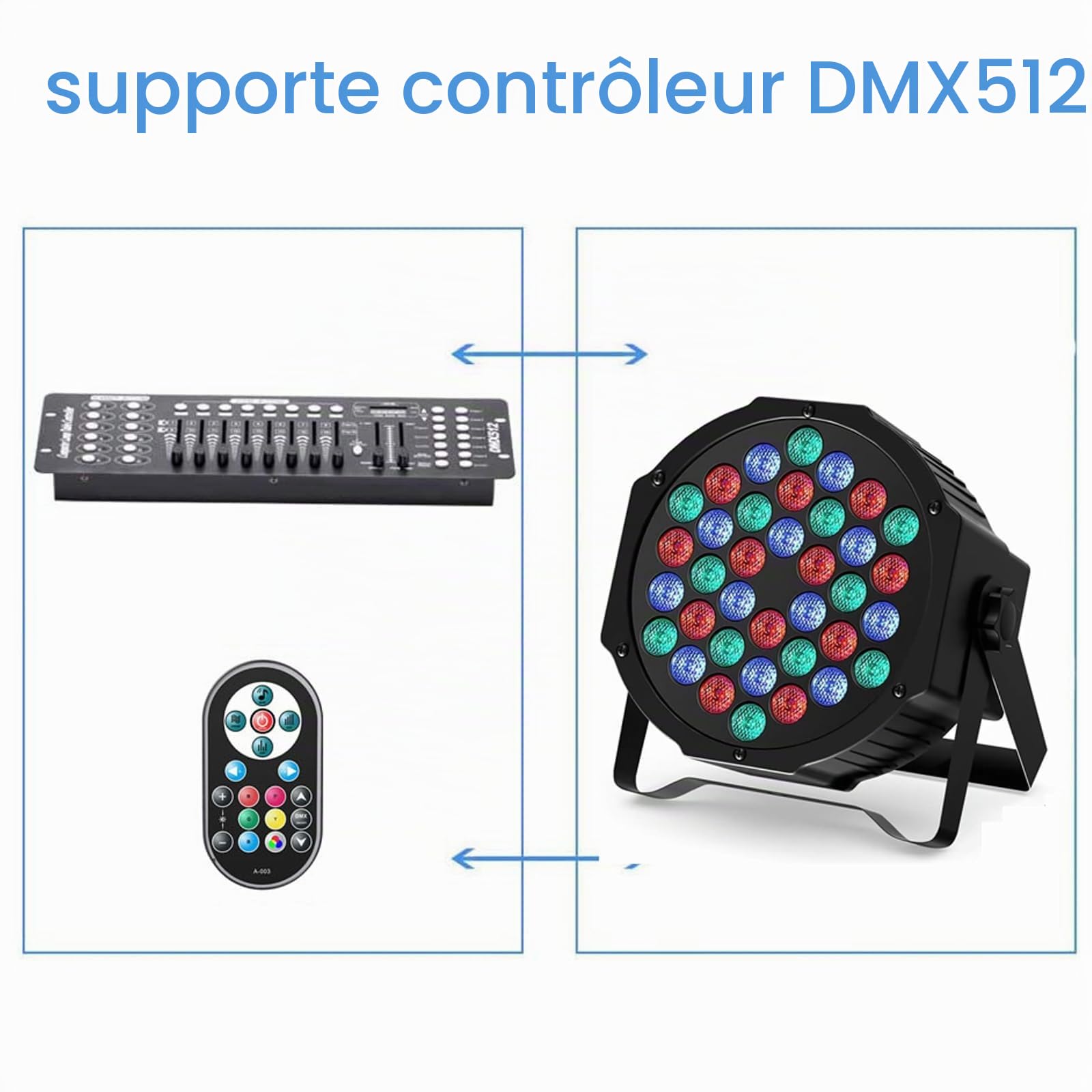 UKing 4 PCS Par LED DMX 72W, RGB 36 LED Lumière de Scène 7 Modes avec Télécommande DMX512 Effet de Lumière Sono pour Disco DJ Soirée Anniversaire Mariage