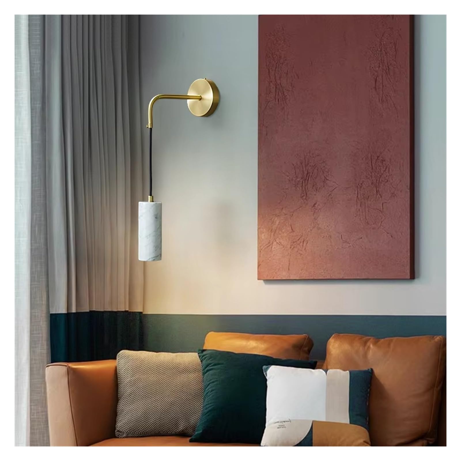 ASerZenith Copper Wall Lamp Luxury Marble Aisle Lamp Indoor Wall Light Bedroom Balcony Parlor Dining Room Stair Lamp,White-Cool White