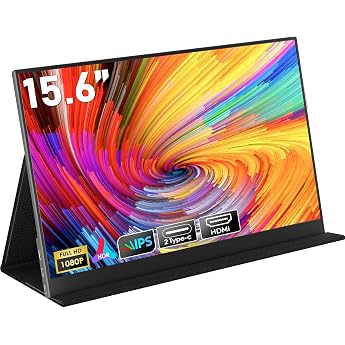 HONGO Portable Monitor 15.6 Inch FHD 1920 x 1080P IPS Ultra Thin HDR EyeCare External Monitor TypeC & HDMI Connection for Laptop PC Mac Xbox PS5 Switch Portable Monitor for Work and Gaming Scene