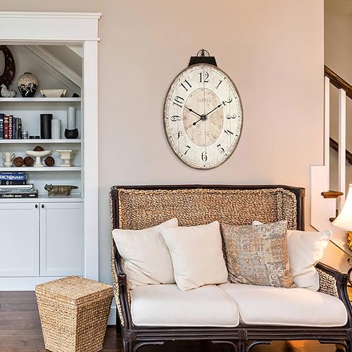 Miniatura 6 de Reloj de pared ovalado de 29 pulgadas, reloj de pared decorativo silencioso sin tictac para sala de estar, moderno reloj de granja que funciona con