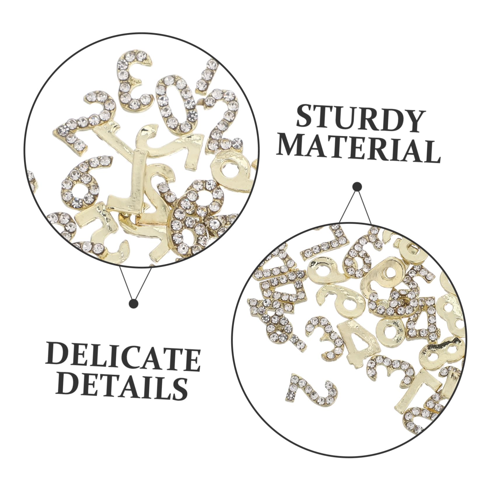 SHERCHPRY Adornos de Uñas Números 100 Piezas, Gemas de Imitación de Hierro Dorado, Base Plana para Decoración de Manicura en Salón
