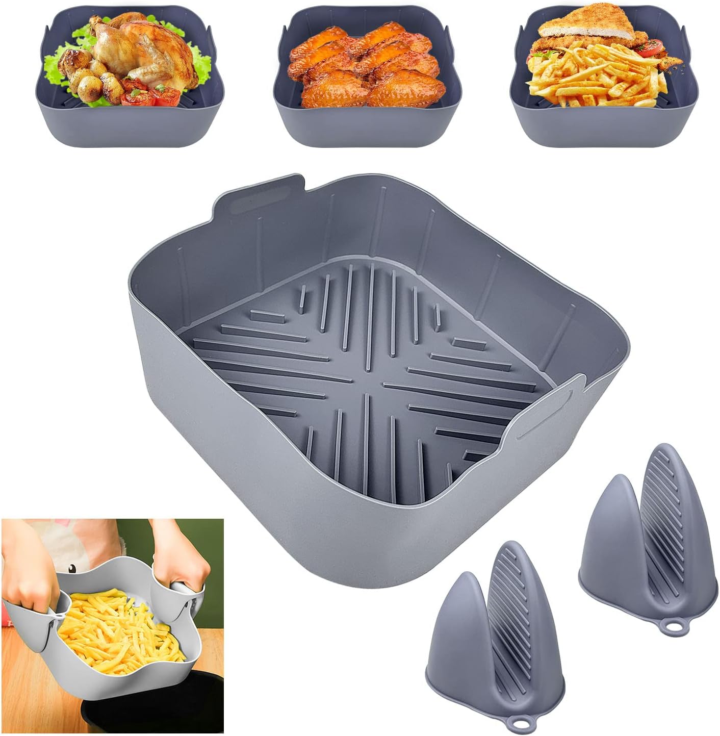 Silikonform für Heißluftfritteuse, Air Fryer Silikon, Grau Airfryer