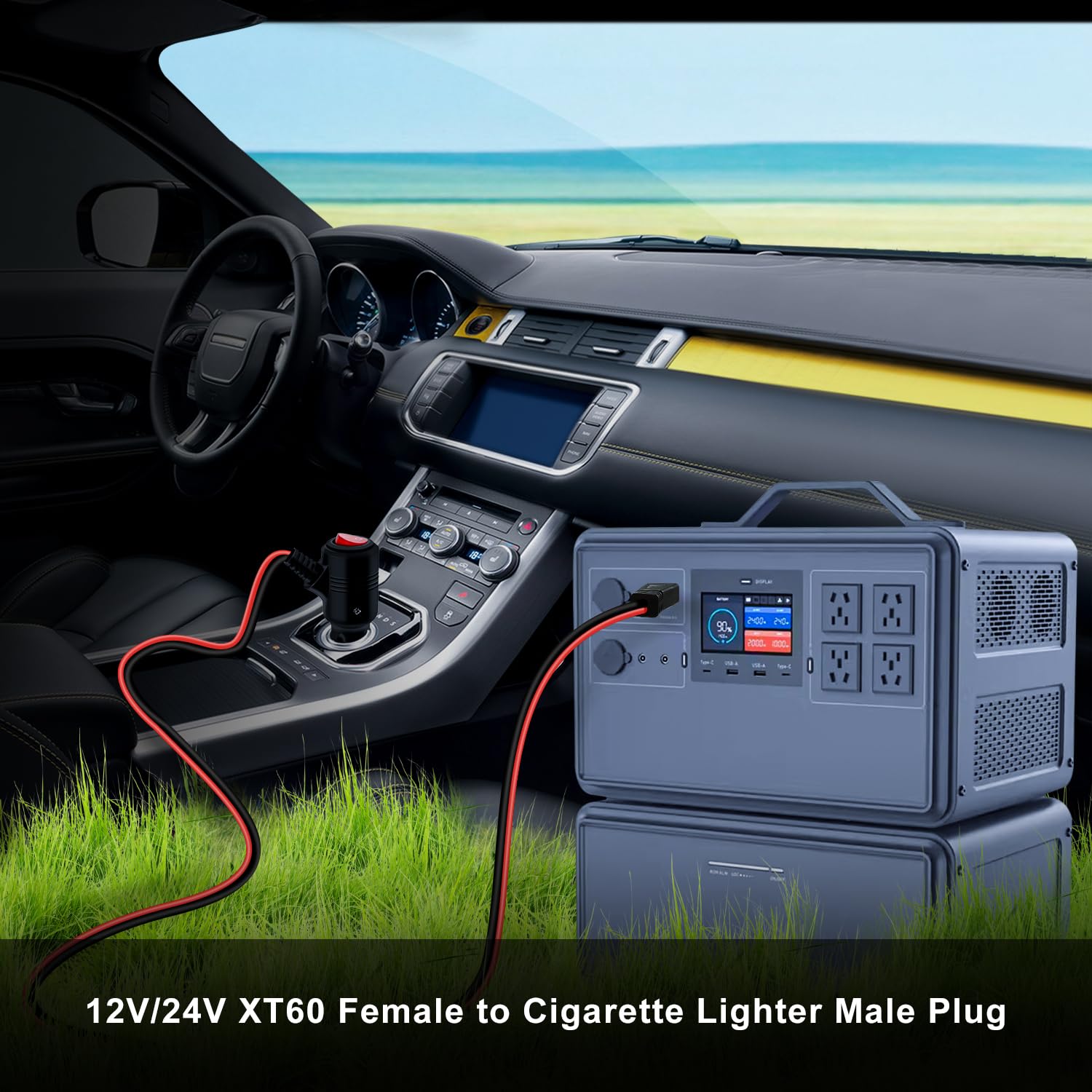 XT60 Gniazda Zapalniczki z Przełącznikiem 12V,24V,14AWG,20A Przewód z Gniazda Zapalniczki do XT60 z Diodami LED do Instalacji Solarnych, Samochodowych i Motocyklowych (Wtyczka, 3m)