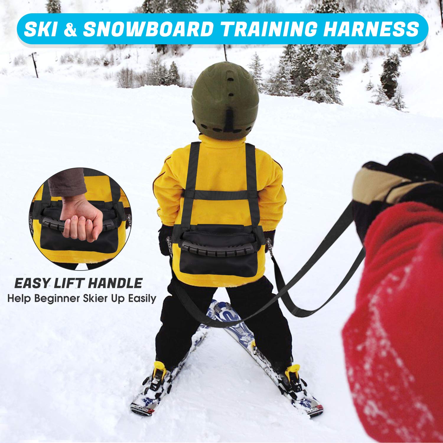 Odoland Imbracatura da Allenamento da Sci e Snowboard con Guinzaglio Rimovibile e Maniglia Sollevamento - Guinzaglio per Sci - Perfetto per i Bambini e Sciatori Principianti