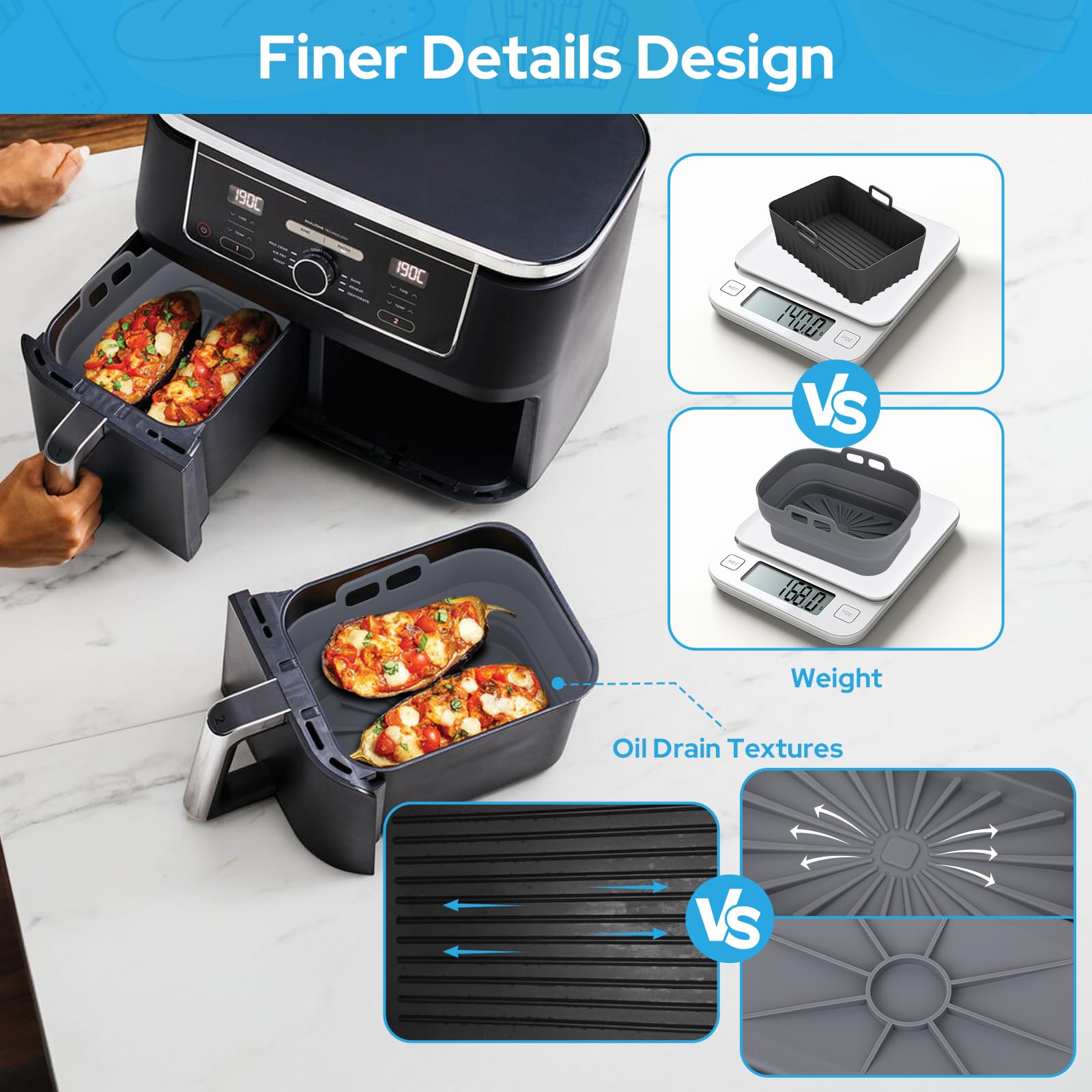 2 Teglie In Silicone Per Friggitrice Ad Aria - 20.5 Cm, Riutilizzabili, Per COSORI, Ninja, Tower - Foto 8