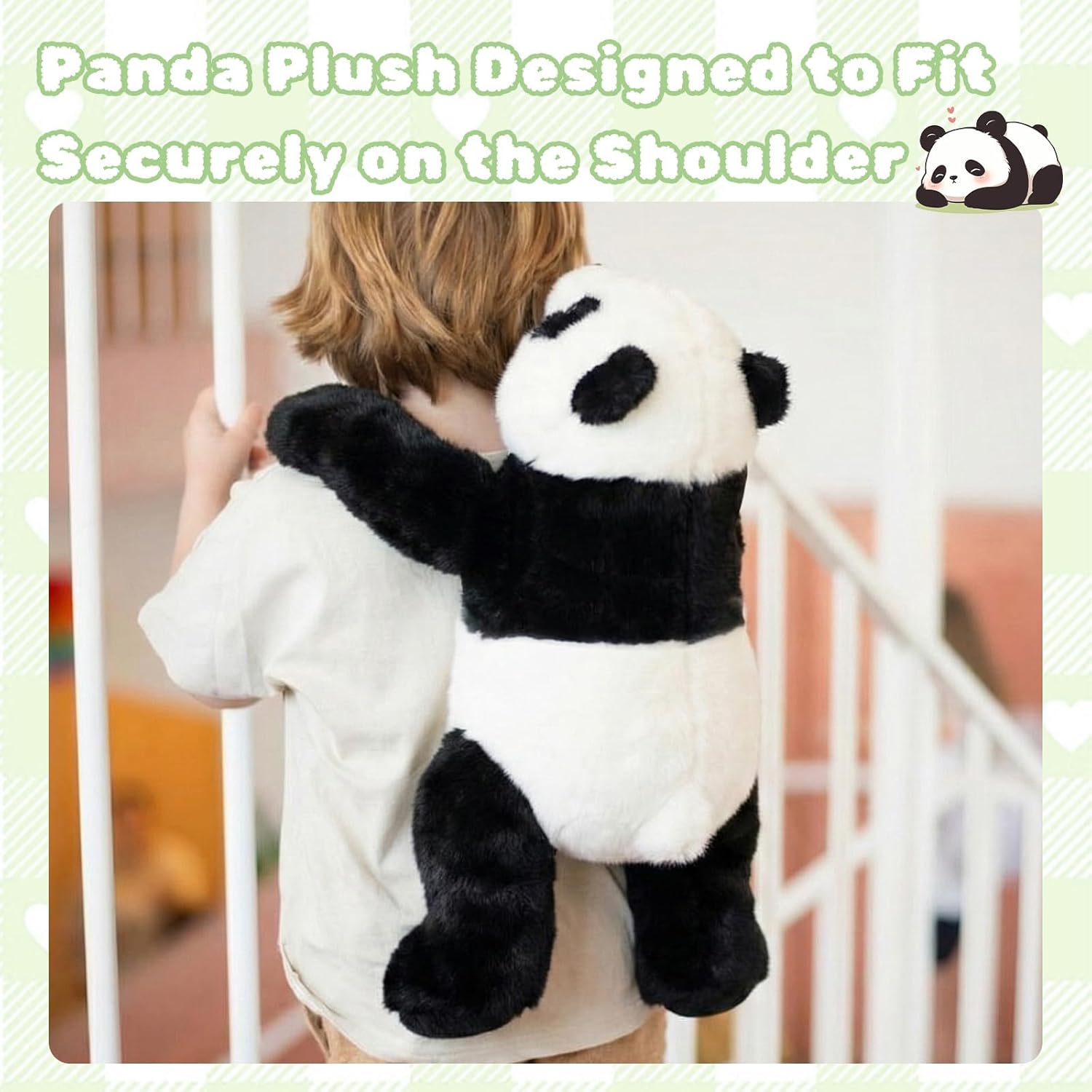 17.7" Panda Plush Toy – Soft Weighted Panda Stuffed Animal with Draping Arms, Cute Bear Plushie for Kids & Adults, Big Stuffed Pillow for Bedroom & Sofa