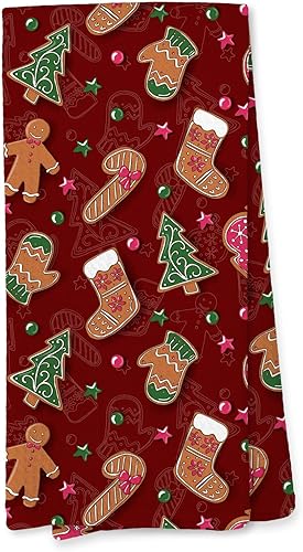 Giosve Toallas de cocina rojas de pan de jengibre, toallas de mano decorativas de Navidad retro para baño, toalla de cocina rústica de invierno de