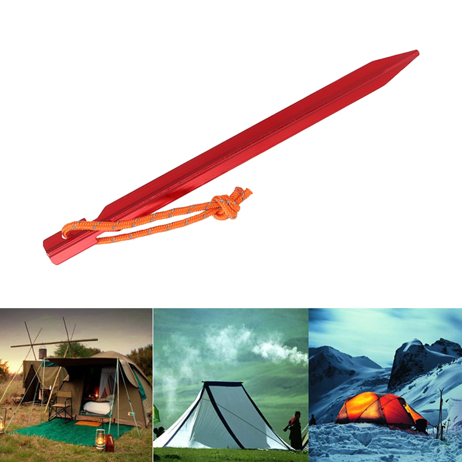 Piquets de Tente Robustes, Lot de 20 Piquets de Tente en Alliage D'aluminium 7075 de 7,1" avec Cordes, de Camping au Sol Ultra Légers en Forme de V pour la Randonnée en (Rouge)
