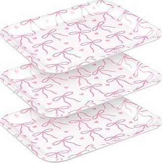 Tioncy 3 Pcs Pink Bow Serving Tray Bowknot Reusable Plate Dish 13" x 10" Decorative Tray Platter for Serving Food Room Organiser Home Party Supplies