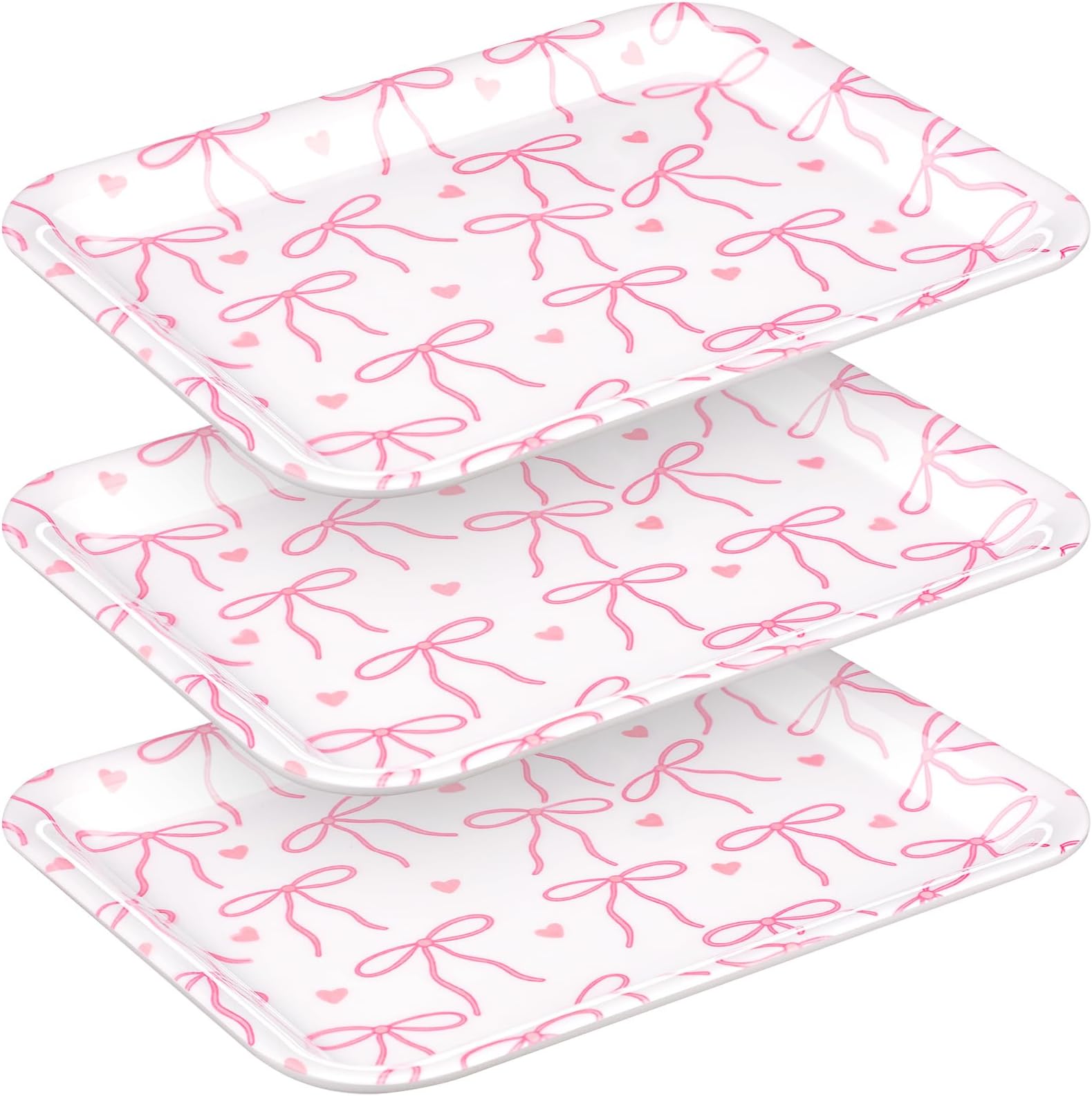 Tioncy 3 Pcs Pink Bow Serving Tray Bowknot Reusable Plate Dish 13" x 10" Decorative Tray Platter for Serving Food Room Organiser Home Party Supplies