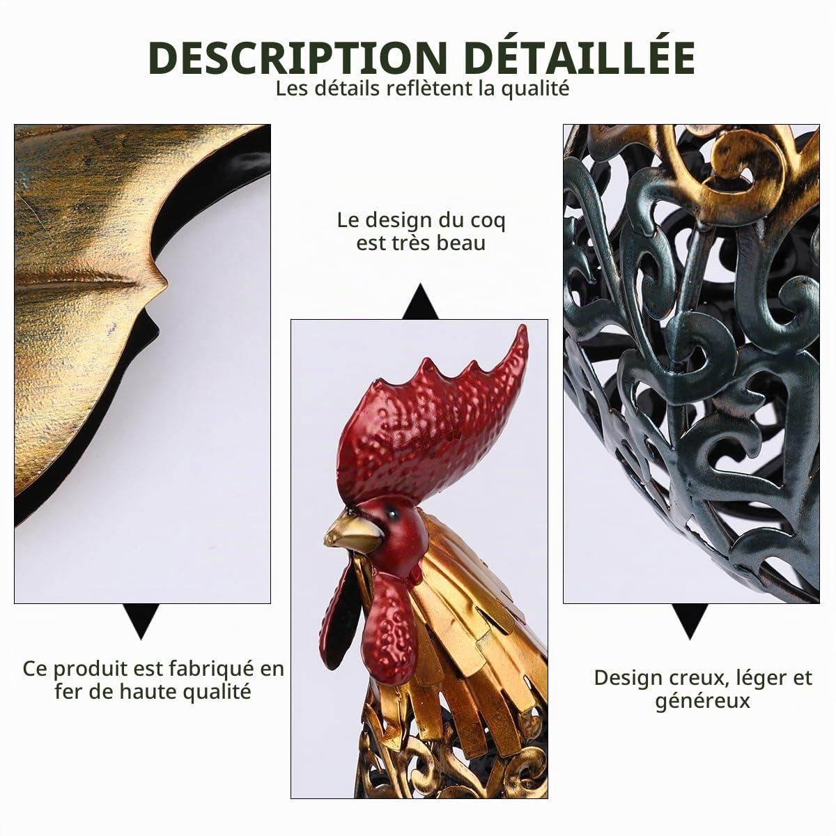 Cabilock Figurine de Coq Décorative 1 Pièce en Fer, Style Rétro Délicat