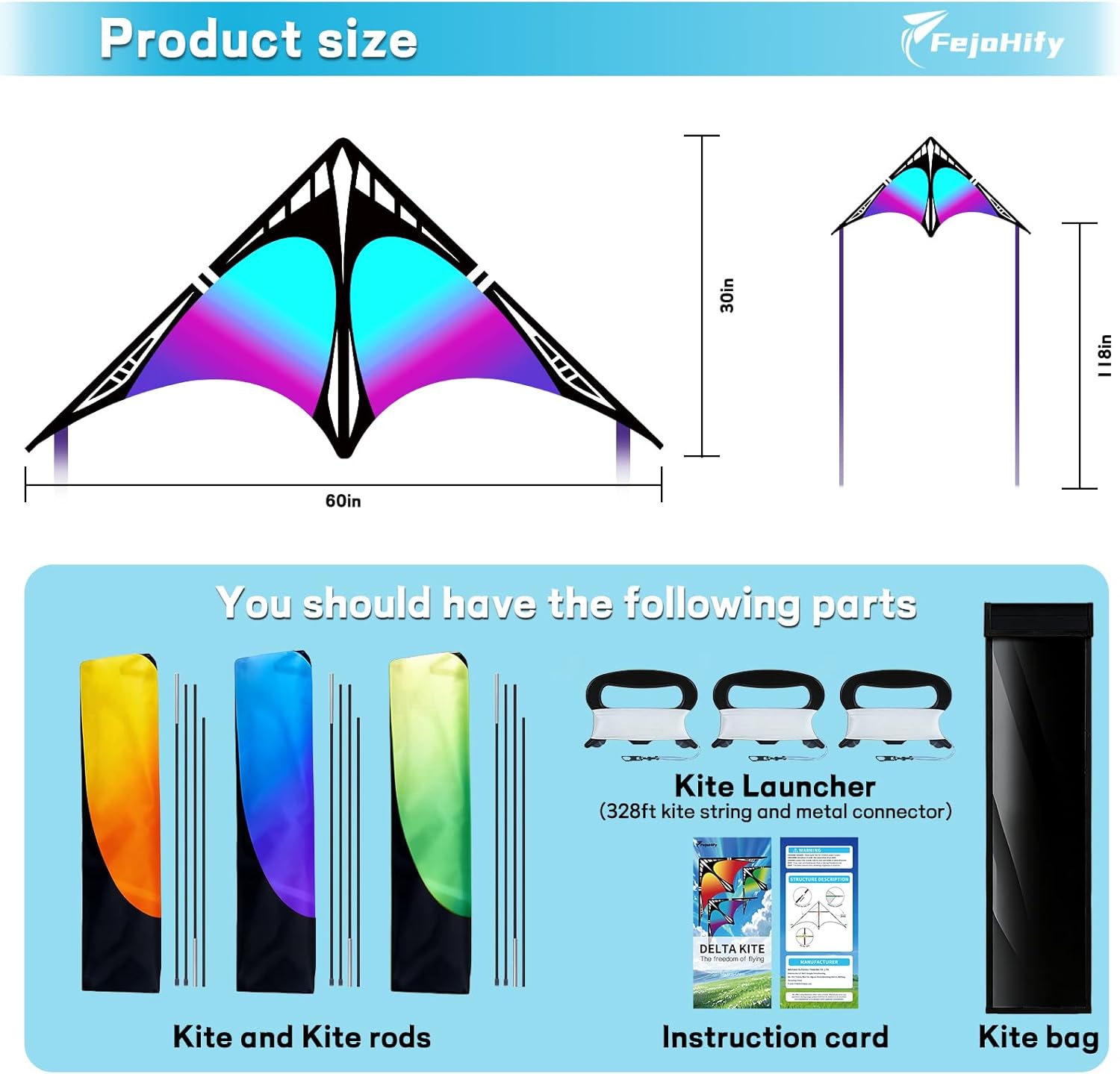 Large Delta Kite and Reel Winder & Thumb Ejection Kite Set for Kids and Adult, Easy to Fly for Beginners, Comes with String Handle, Perfect for Beach Park and Outdoor Activities.