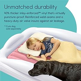 Hiccapop Inflatable Toddler Travel Bed with Safety Bumpers [4-Sided], Portable Toddler Bed for Kids, Toddler Air Mattress, Kids Air Mattress - Pink