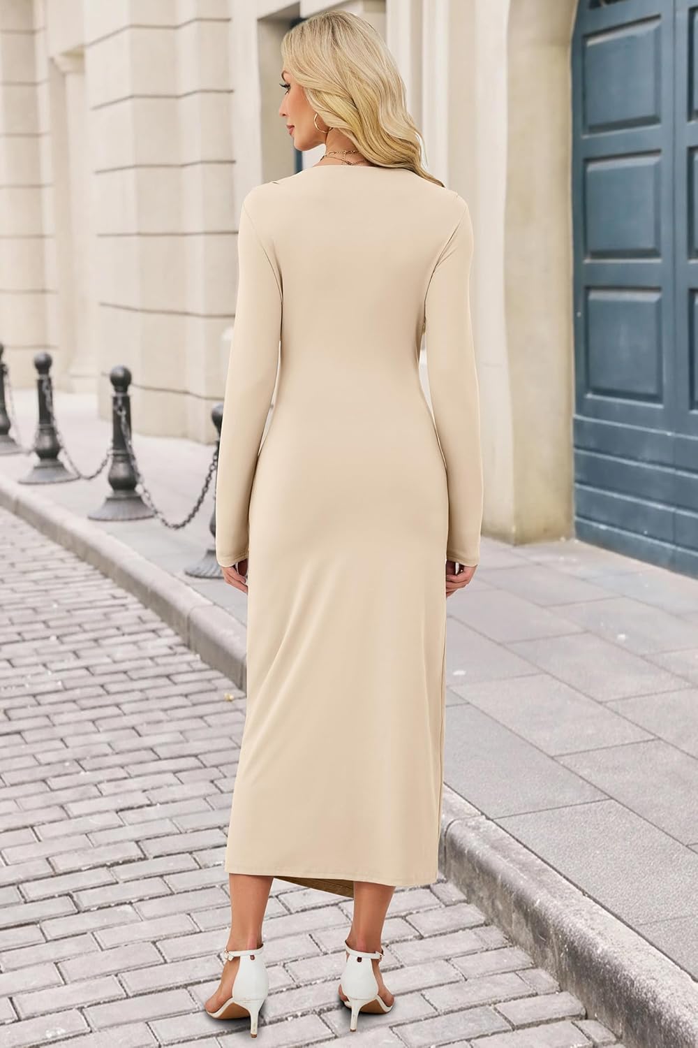 Women's Long Sleeve Wedding Guest Dress 2026 Spring Elegant Bodycon Boat Neck Formal Cocktail Party Midi Dresses - Image 3