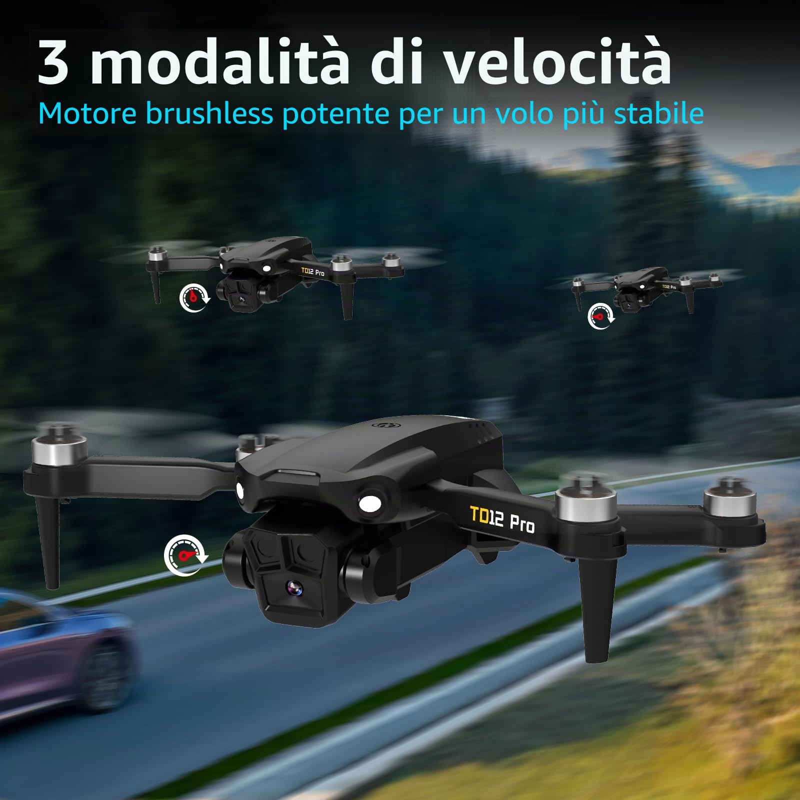 Toladrone TD12PRO Drone con Fotocamera 1080P, Droni per Adulti, Regolabile Motorizzato a 90°, Resistenza al Vento di Livello 3, Controllo Tramite APP, Quadricottero Pieghevole per Principianti