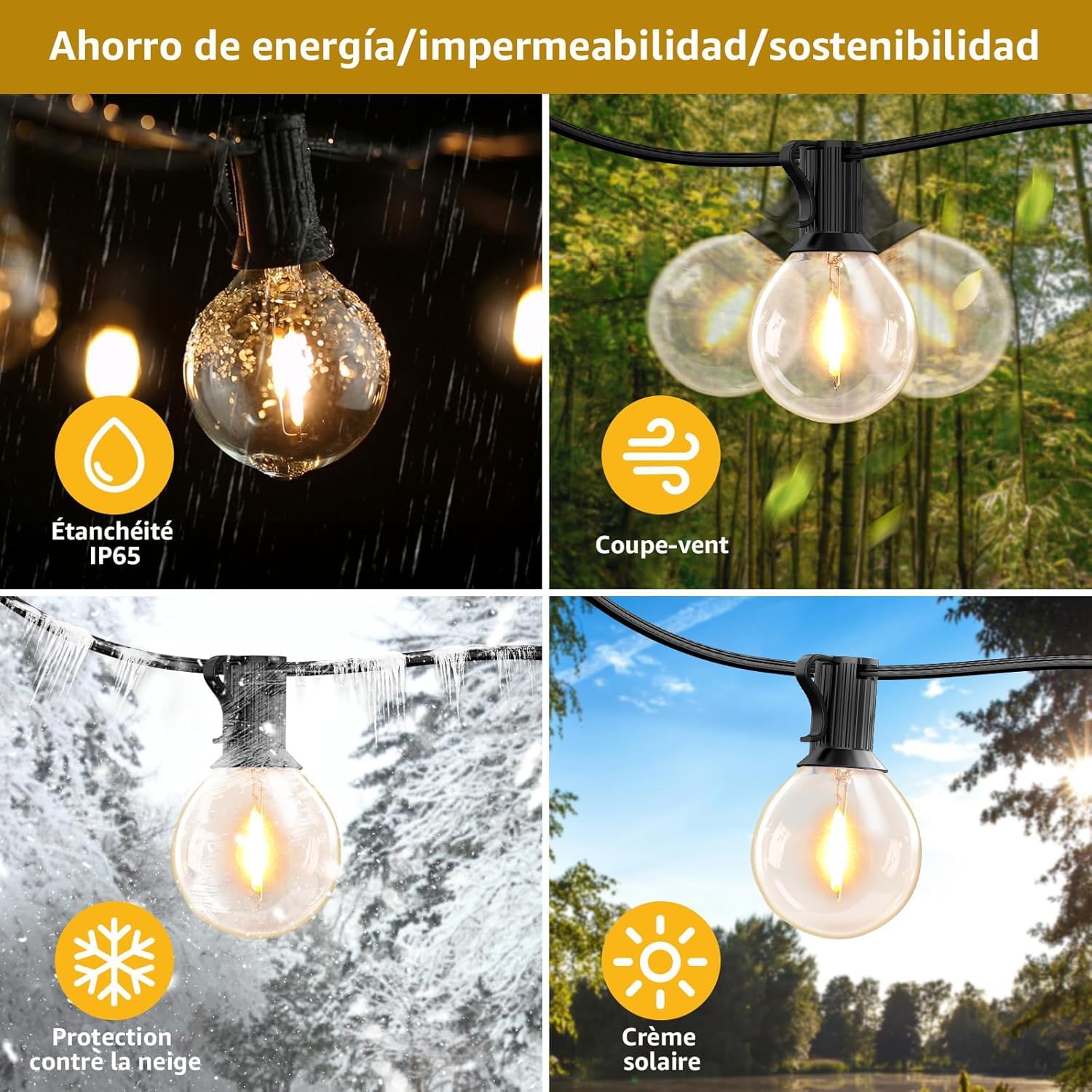 Lepro Guirlande Lumineuse Extérieur Solaire 4 Modes 7.6m | Guirlande Guinguette USB, 25 Ampoules G40, Blanc Chaud 2700K, Étanche pour Jardin, Terrasse, Cour, Patio, Fête Décoration