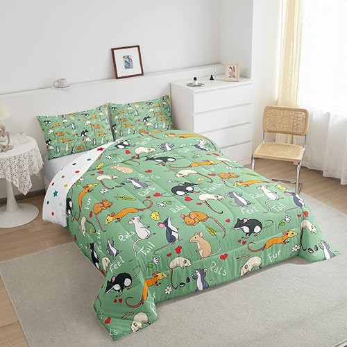 Miniatura 4 de Erosebridal - Juego de funda de edredón con diseño de rata para niños, juego de cama tamaño individual, divertidos diseños de animales con corazón