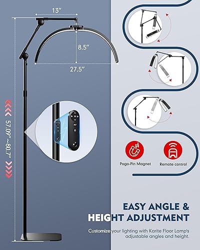 Miniatura 5 de KARITE Luz de media luna para tecnología de pestañas, lámpara de pie LED para extensiones de pestañas con soporte para teléfono, ángulo ajustable (3