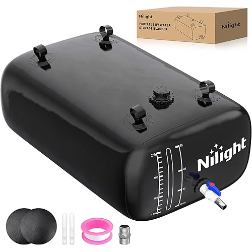 Nilight 63Gal/240L Water Storage Bladder RV Potable Water Bladder Tank Camping 1000D PVC Foldable Collapsible Water Storage Containers for Truck Bed Carrier Garden Irrigation Emergency Water Use Black