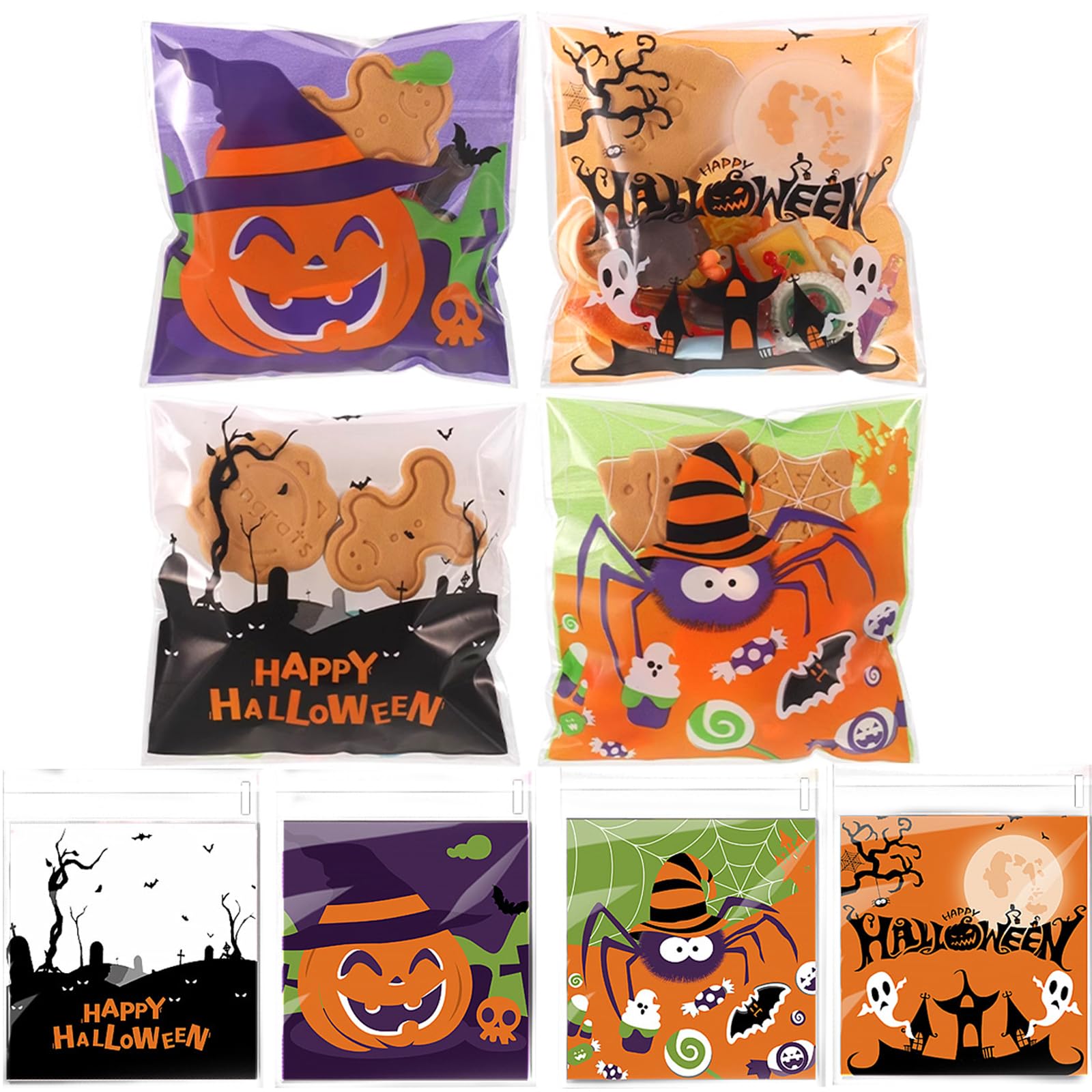 IHCEMIH Party Bags, 200 PCS Halloween Cellophane Sweet Bags Small Clear Cello Self Seal Bag for Treats Cookie Candy Self-Adhesive Plastic Trick or Treat Gift Bags for Halloween Party Favours Supplies
