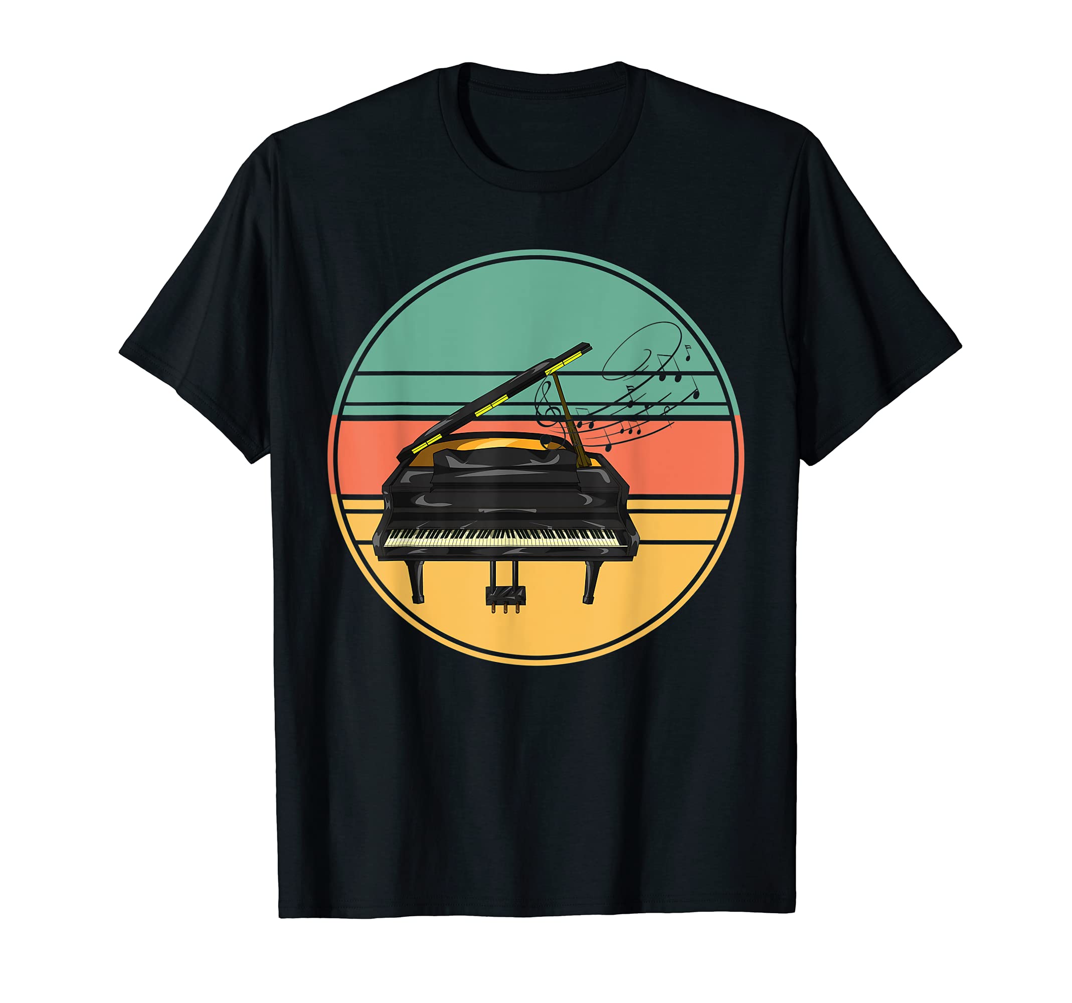 Retro Classical Musical Instrument Pianist Keyboard Piano T-Shirt, Black