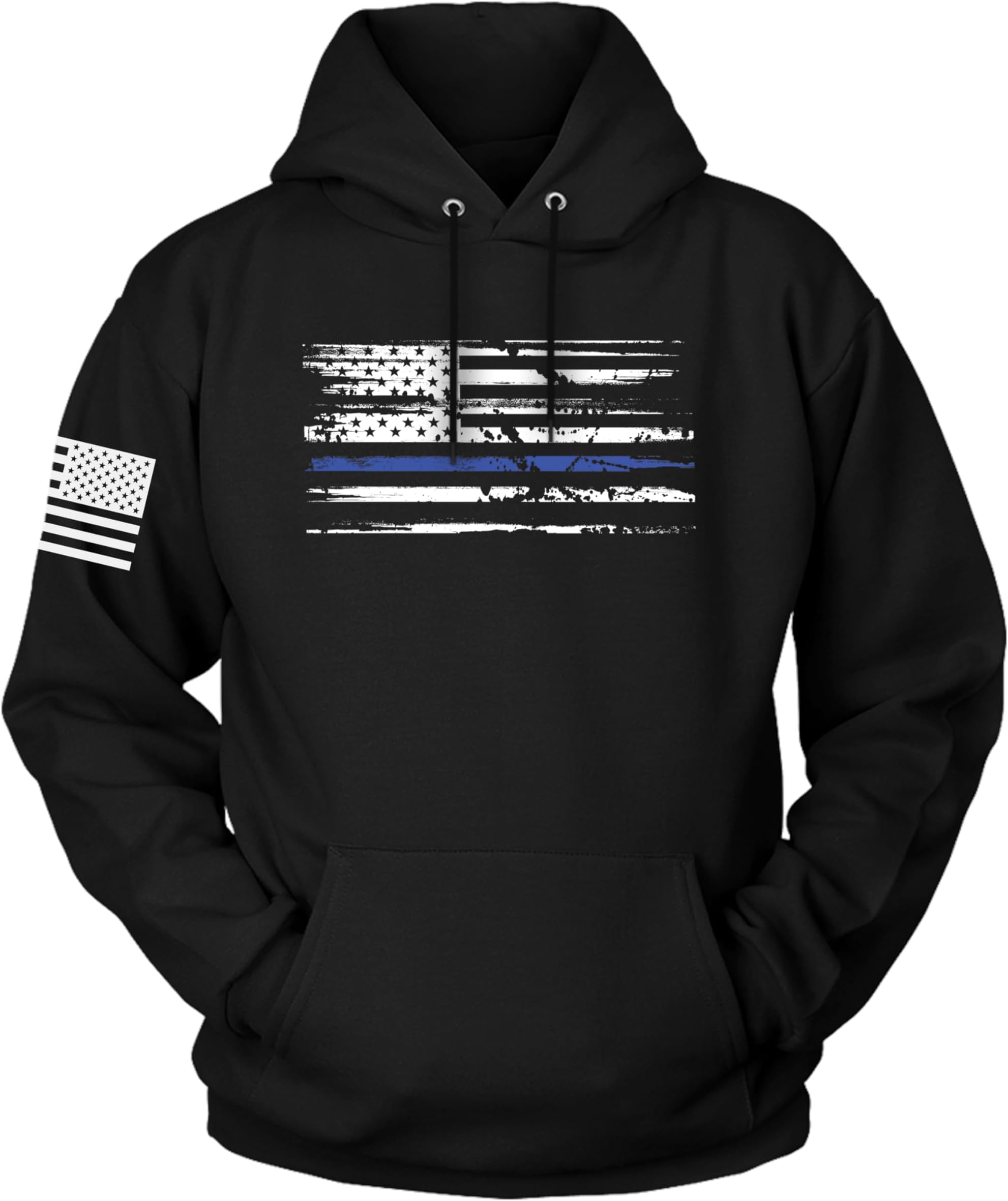 Patriotic Thin Blue Line Heavyweight Hoodies for Men and Women | Designed and Decorated in The USA, Black