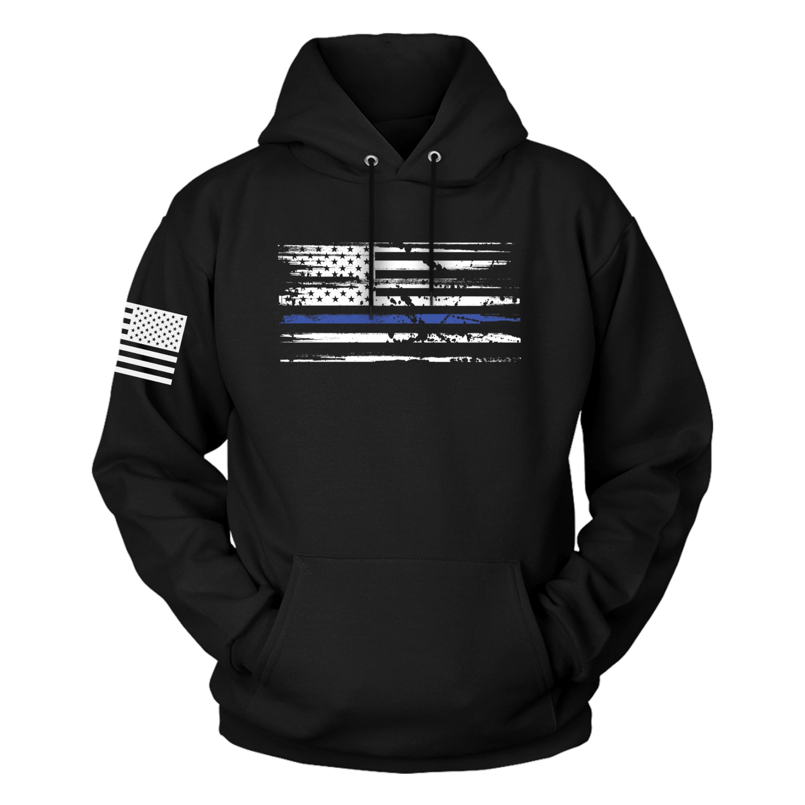 Patriotic Thin Blue Line Heavyweight Hoodies for Men and Women | Designed and Decorated in The USA, Black