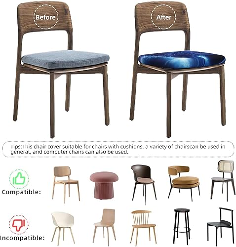 Miniatura 4 de Juego de 2 fundas de cojín para sillas de comedor con espacio exterior de galaxia, extraíbles y lavables, para sillas de comedor, reutilizables,
