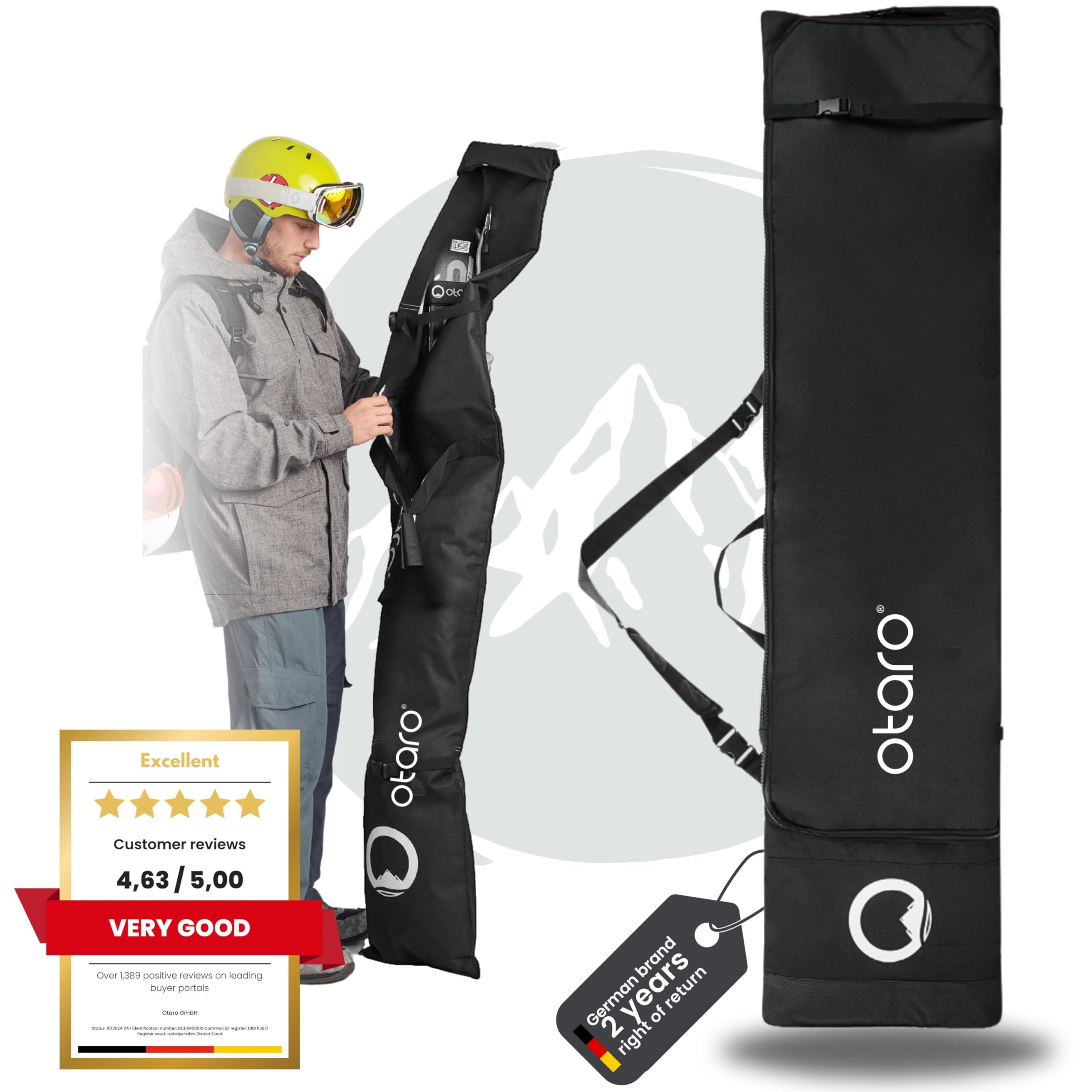 Otaro Borsa per snowboard, regolabile in lunghezza, 140 – 180 cm, per snowboard, impermeabile, imbottita, anche come borsa wakeboard, borsa per sci, per 2 paia (60.000 clienti entusiasti)