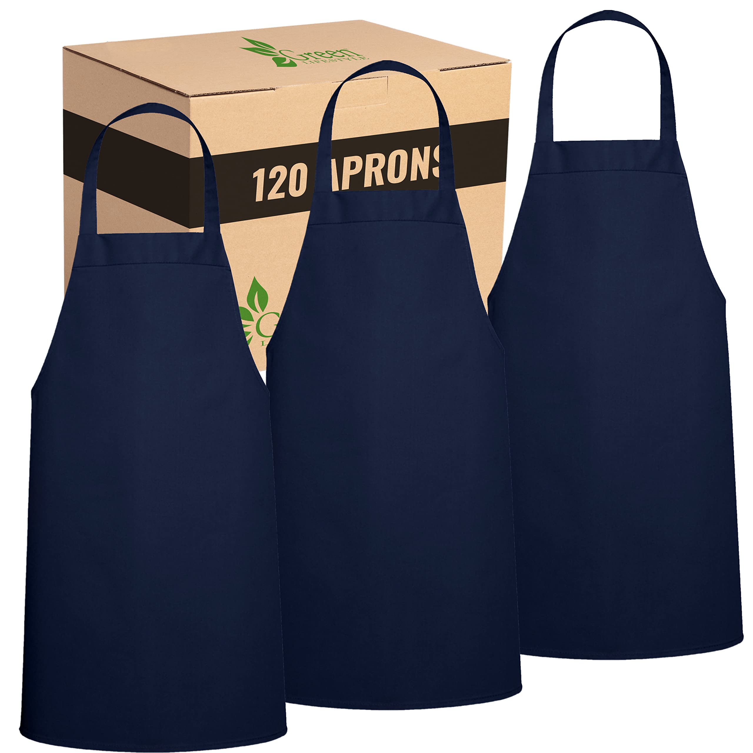 GREEN LIFESTYLE 120 Pack Professional Chef Apron– Grilling Aprons for Men, Waterproof Cooking Apron for BBQ, Work or Restaurant Use, Kitchen Aprons for Women – Navy Blue, No Pockets
