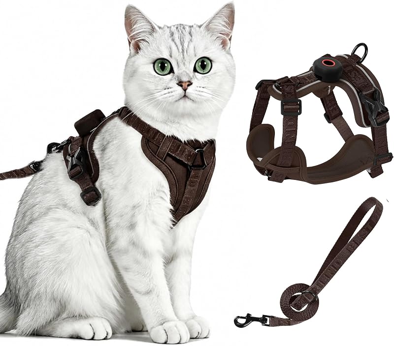 Peitoral para Gatos com Guia de Nylon, Suporte para AirTag e Faixas Refletivas skmeditec S