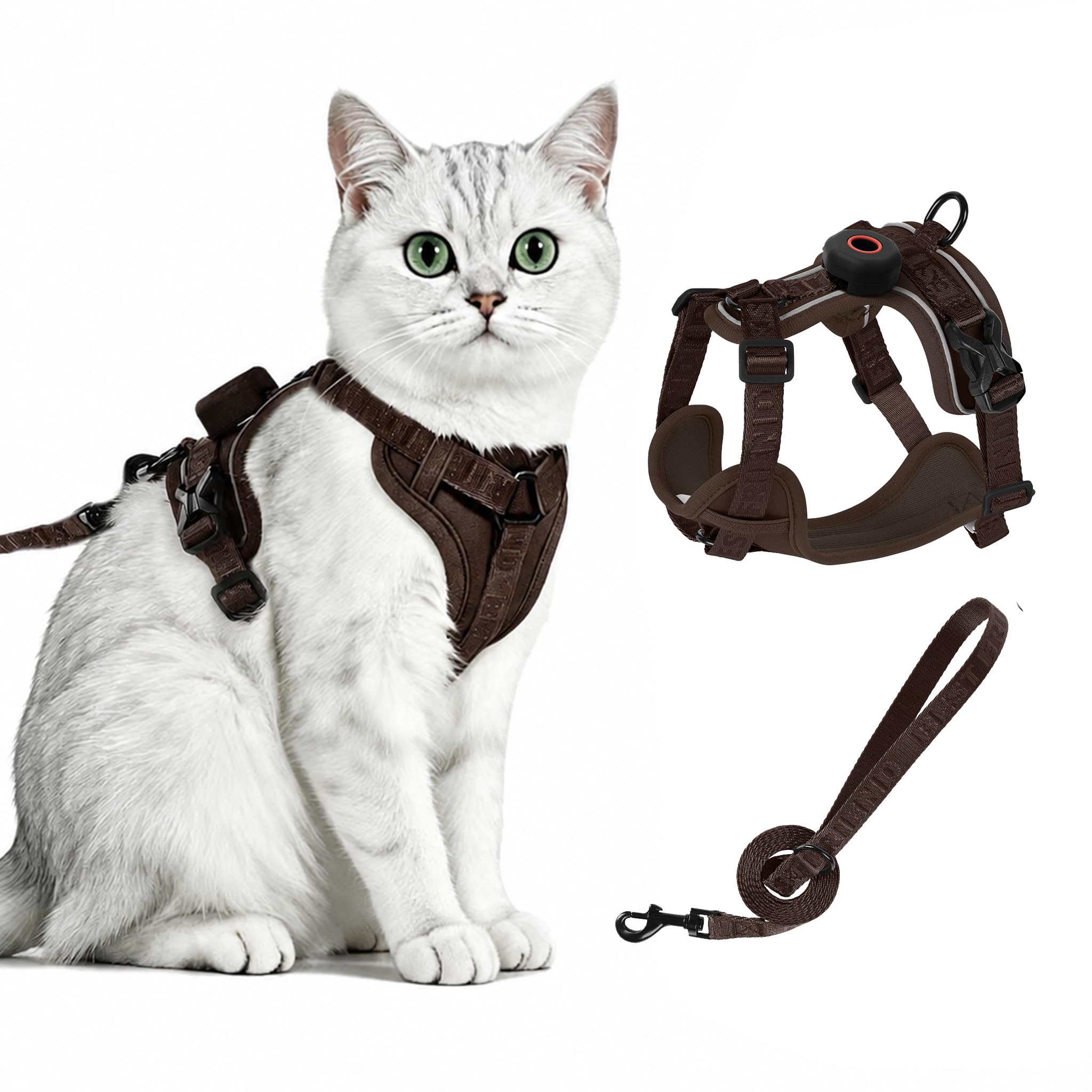 Cat Harness and Lead Set with AirTag Holder, Escape Proof Kitten Vest leash