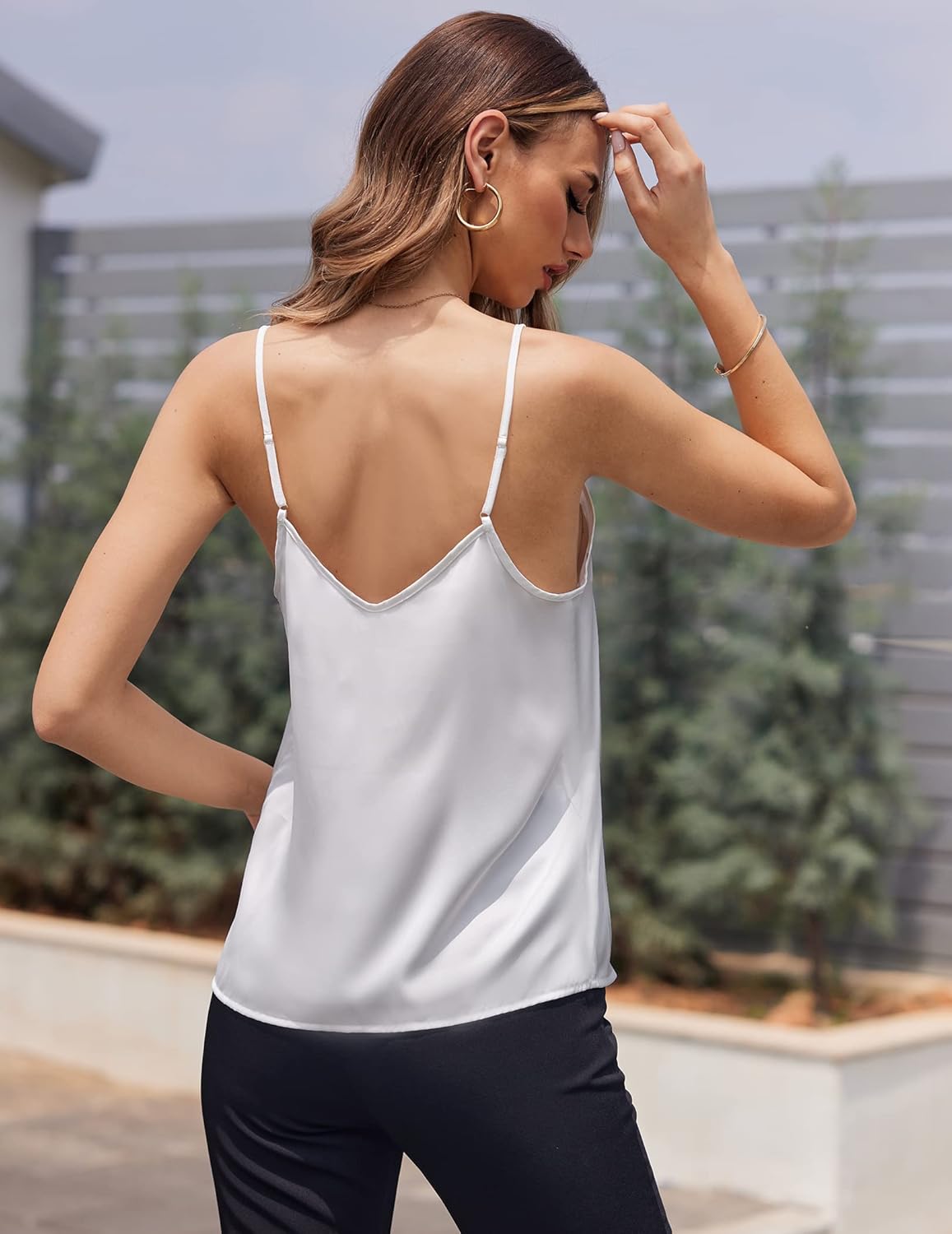 Ekouaer Women's Lace Silk Satin Pajama Tank Tops V Neck Camisole Soft Spaghetti Strap Tops Loose Sleepwear S-3XL - Image 4