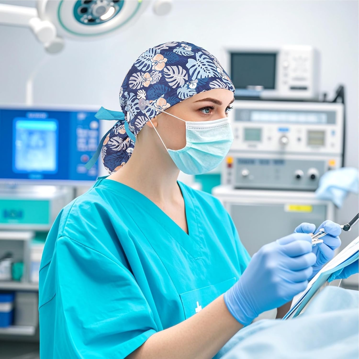 FADACHY Scrub Caps Women,Ponytail Holder Working Cap with Buttons Ribbon Tie for Laies,Surgical Nurse Cap Long Hair - Image 6