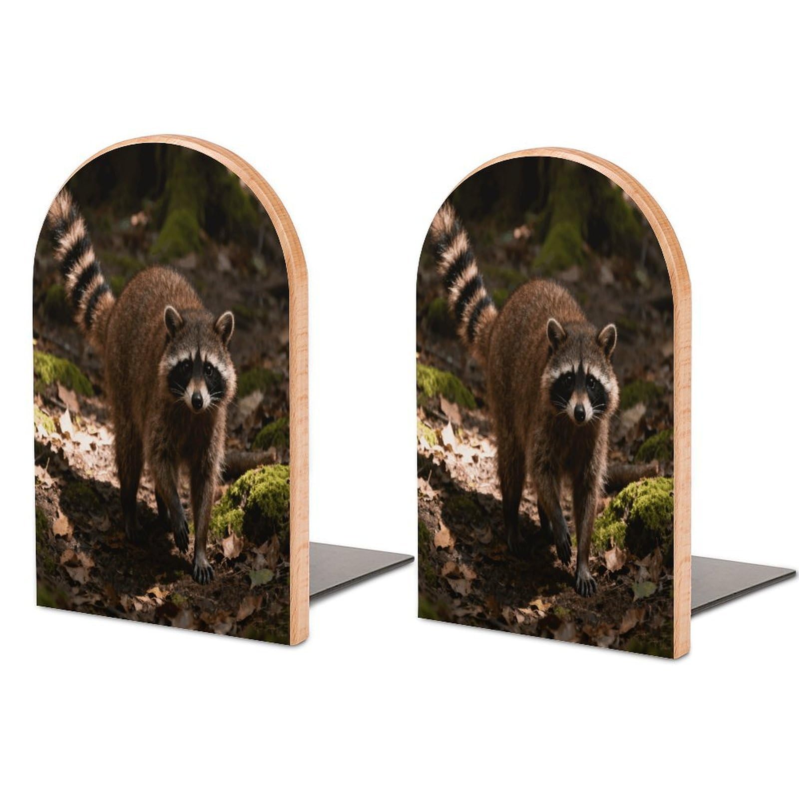 Raccoon Book Ends Wood Non-Skid Bookend for Shelves Heavy Duty Bookends with Metal Base Decorative Books Stopper Desk Organizers Book Dividers for Office Home 1 Pair
