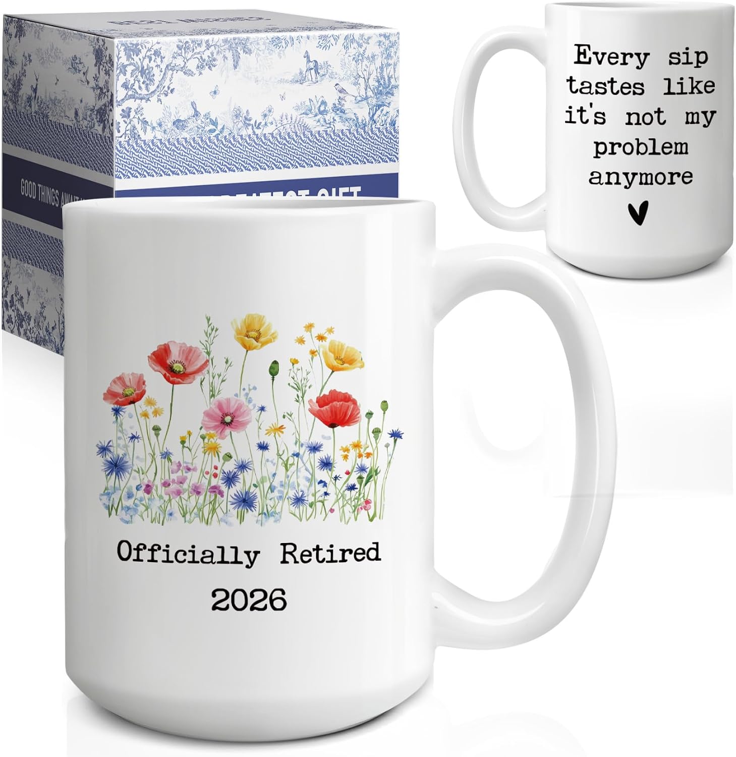 Retirement Mug Gift for Woman, Happy retirement Mugs 2026, Double-Sided Floral Design, Perfect retired mug Gifts for Women Boss Manager Coworkers, A New Chapter Begins Coffee mugs-29