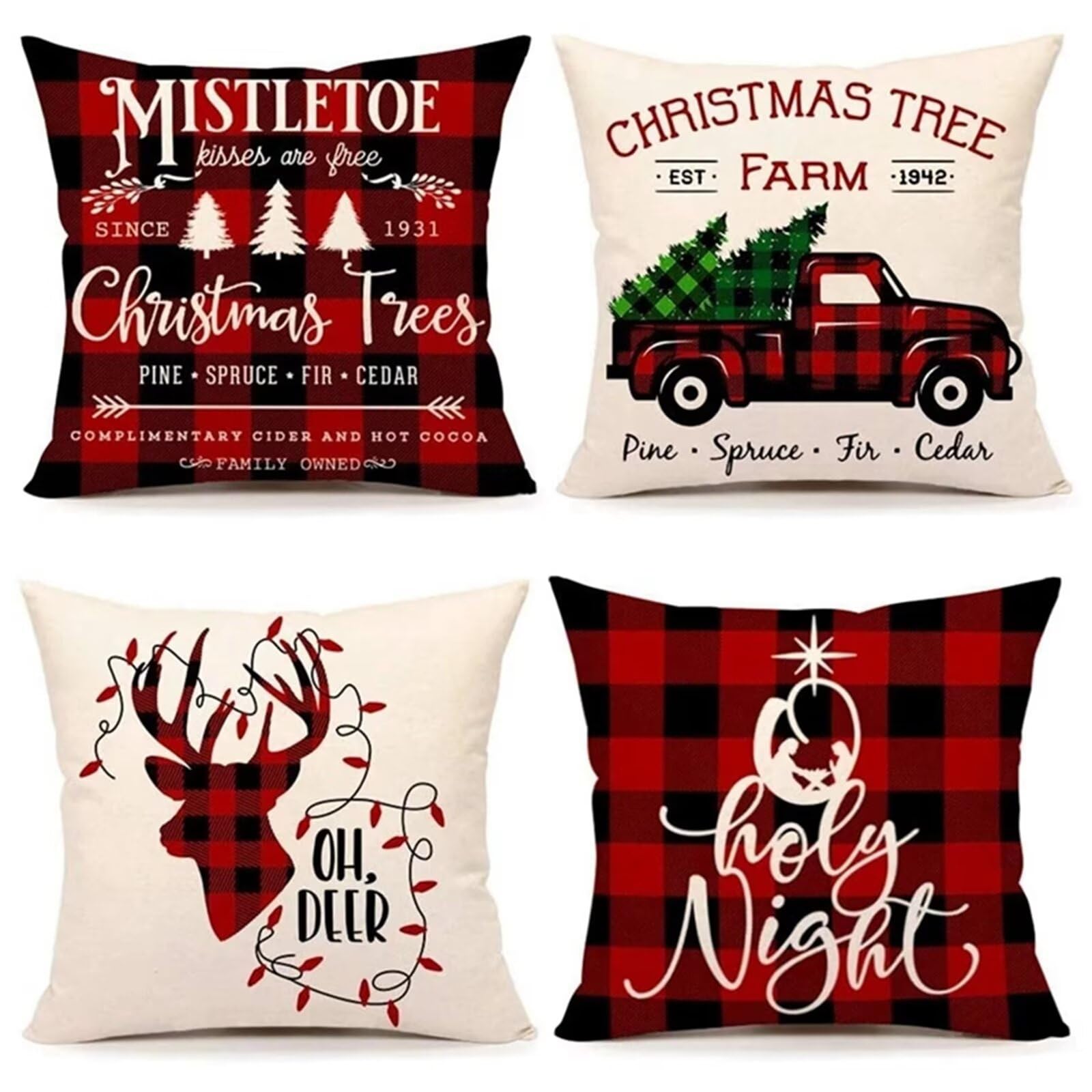Juego de 4 Impermeable Funda de Cojín Ciervo Rojo,65x65cm Moderno Suave Transpirables Lino Fundas de Almohada Cojines Decorativos con Cremallera Oculta para Exterior Sofá Cama Coche Hogar