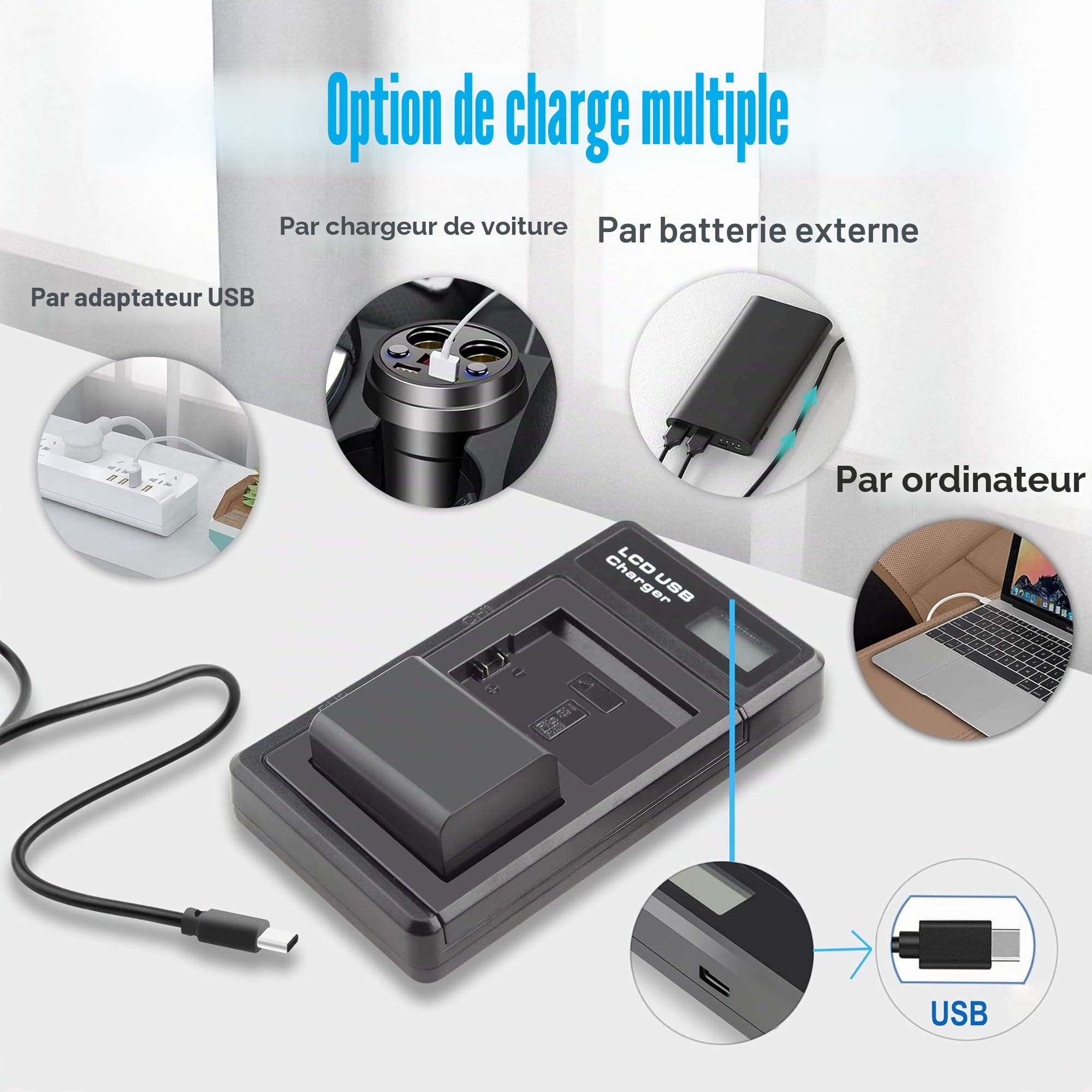 Batteries NP-FW50 2000mAh et Chargeur de Batterie pour Sony Alpha 6500 6400 6300 6000 7 7II 7R 7RII RS 7SII A7 A7II A7R A7RII A7S A7SII A6500 A6400 A6300 A6000 A7S2 NEX-3/5/7 (Pack de 2)