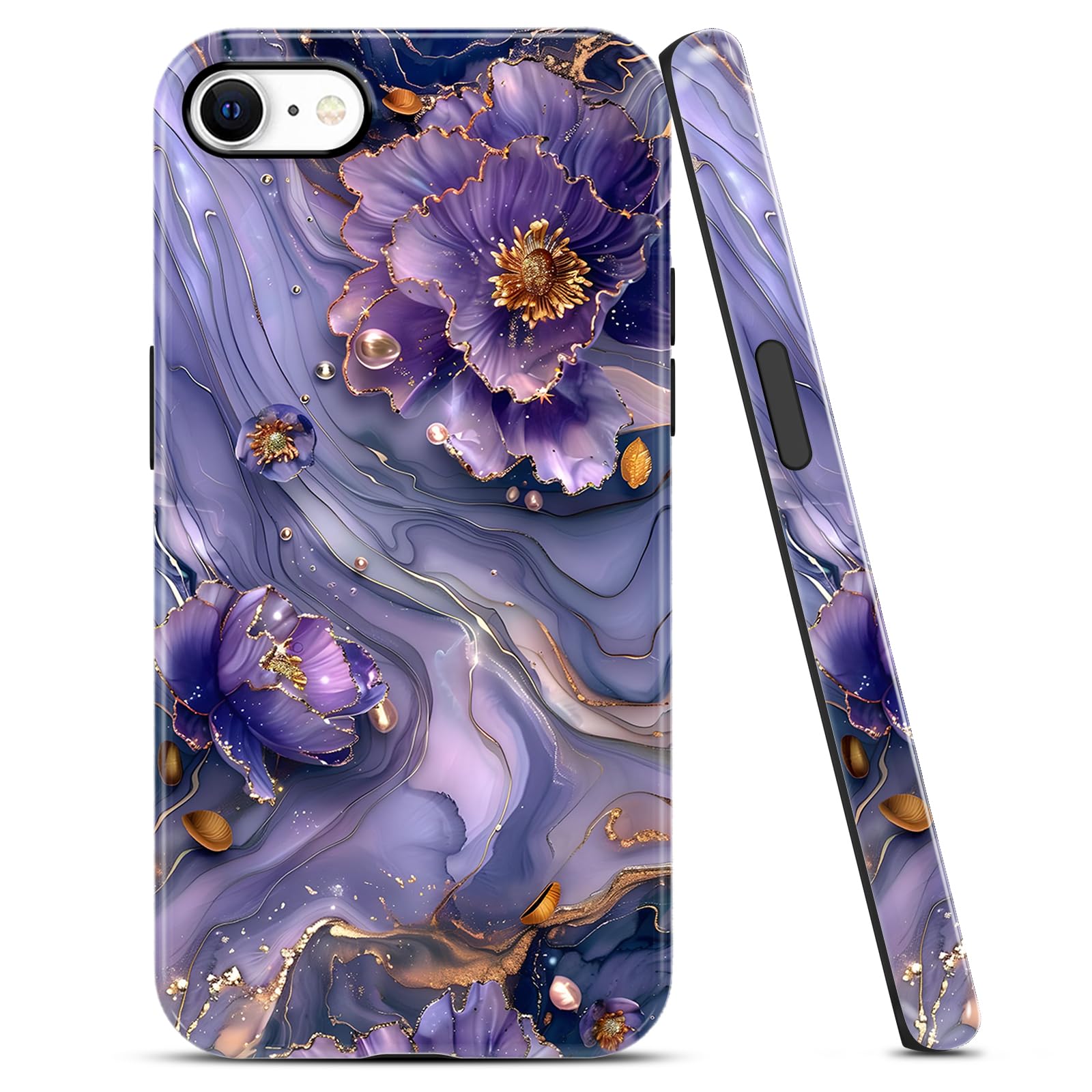 Coque antichoc iPhone SE marbre violet double couche - 8