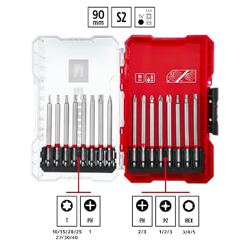Original Einhell M-CASE 16-Piece Bit Set (for Cordless Screwdrivers and Power Drills with 90 mm Bits Made of Sandblasted S2 Steel and E 6.3 Shank incl. Storage Box)