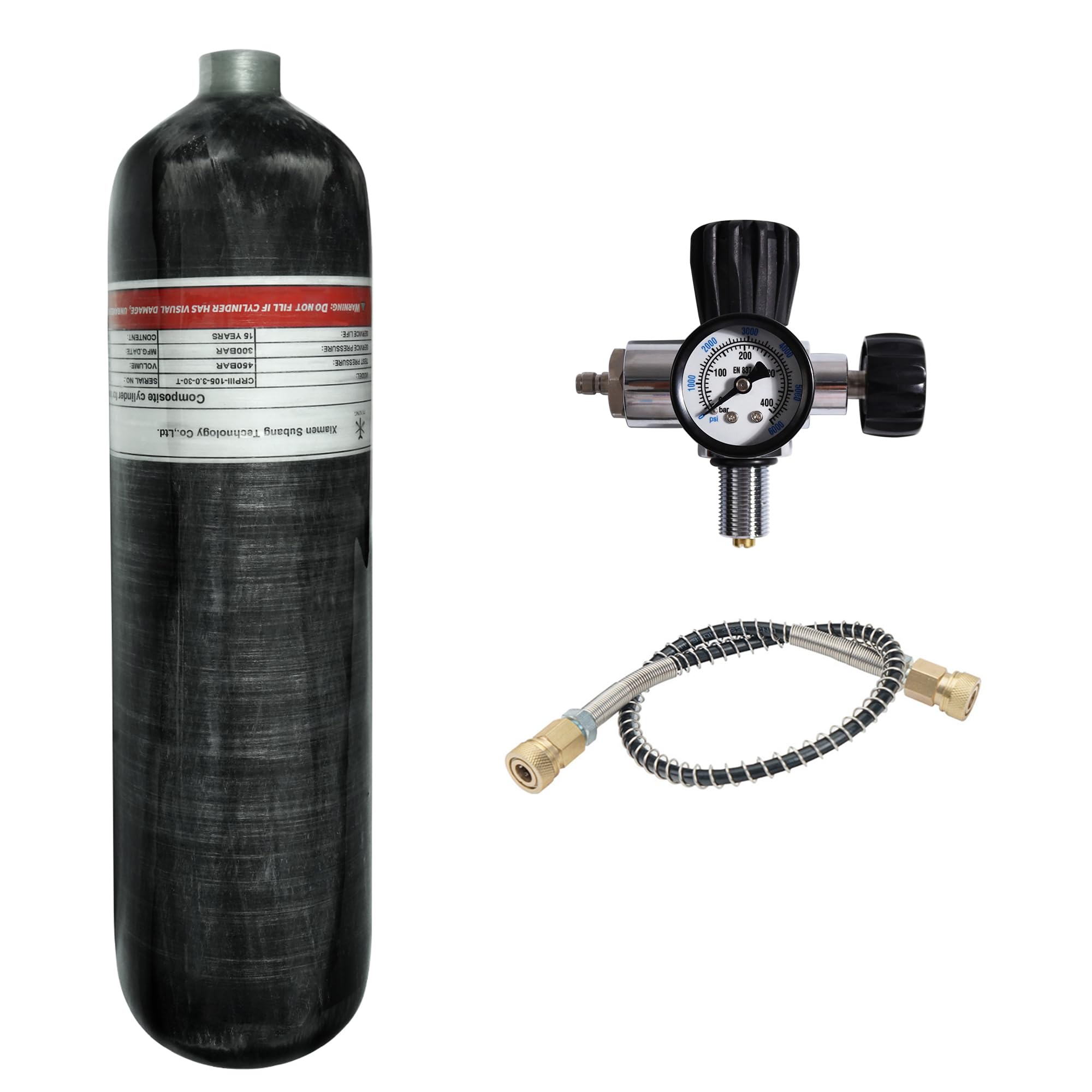 TUXING 3L 4500psi Carbon Fiber Air Tank（Empty Bottle & Paintball Fill Station with Valve Regulator Gauge for PCP Air Rifles (3L+150)