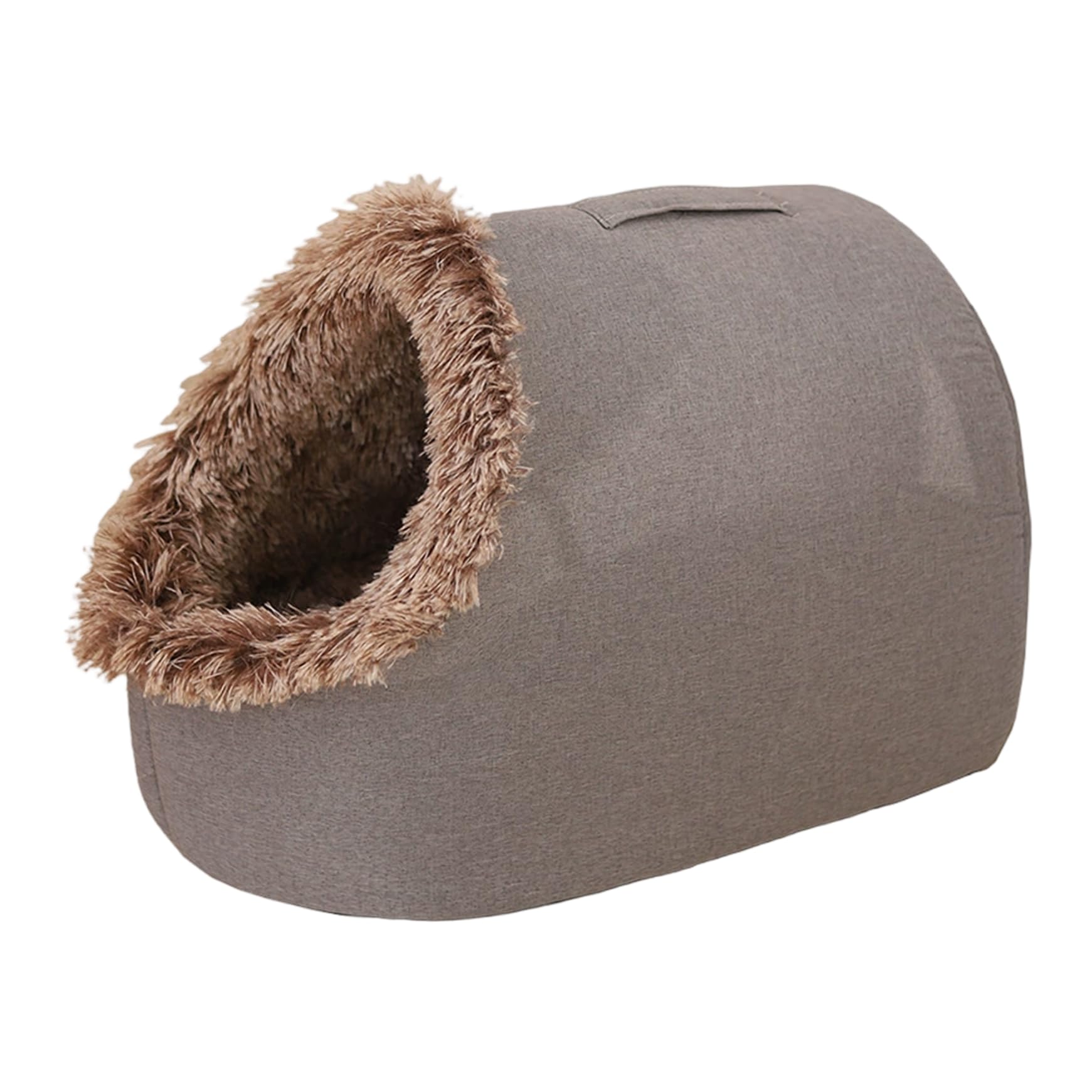 Winter Cat Bed Cave, Large Thickened Enclosed Warm Pet House with Carrying Handle for Indoor Cats and Small Dogs, Plush Grey, Cat Bed Cave